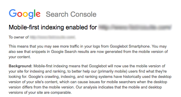 Mobile-first indexing Google Search Console
